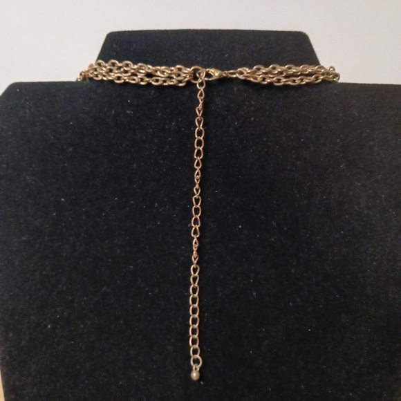 Red 3 Strand Beaded Layered Statement Necklace With Rhinestones 80s Vintage - Picture 7 of 9